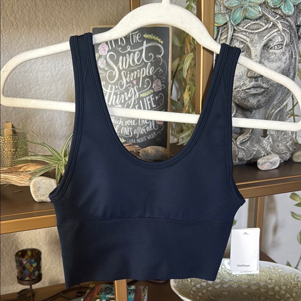 Navy Blue Scoop Neck Sports Bra with Wide Straps
